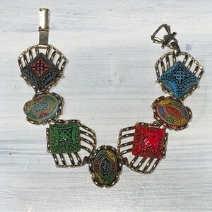 PRETTY Vintage Glass & gold tone Matrix Bracelet jewelry